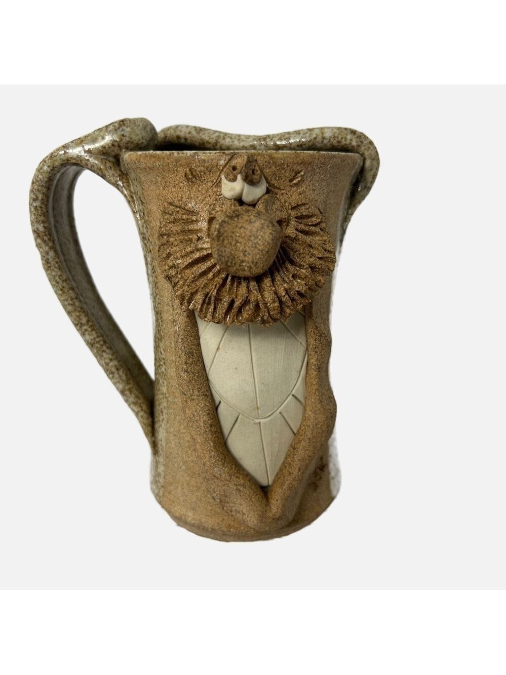 Art Studio Pottery Ugly Funny Mug Tea Bag Rest 3D Mustache Man Brown Holds 14oz